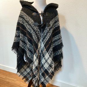 Plaid Hoody Poncho, Women's OS